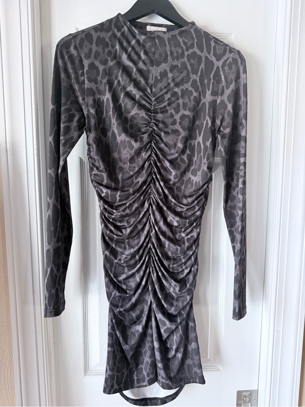 H&M Charcoal Gray Ruched Animal Print Mini Dress